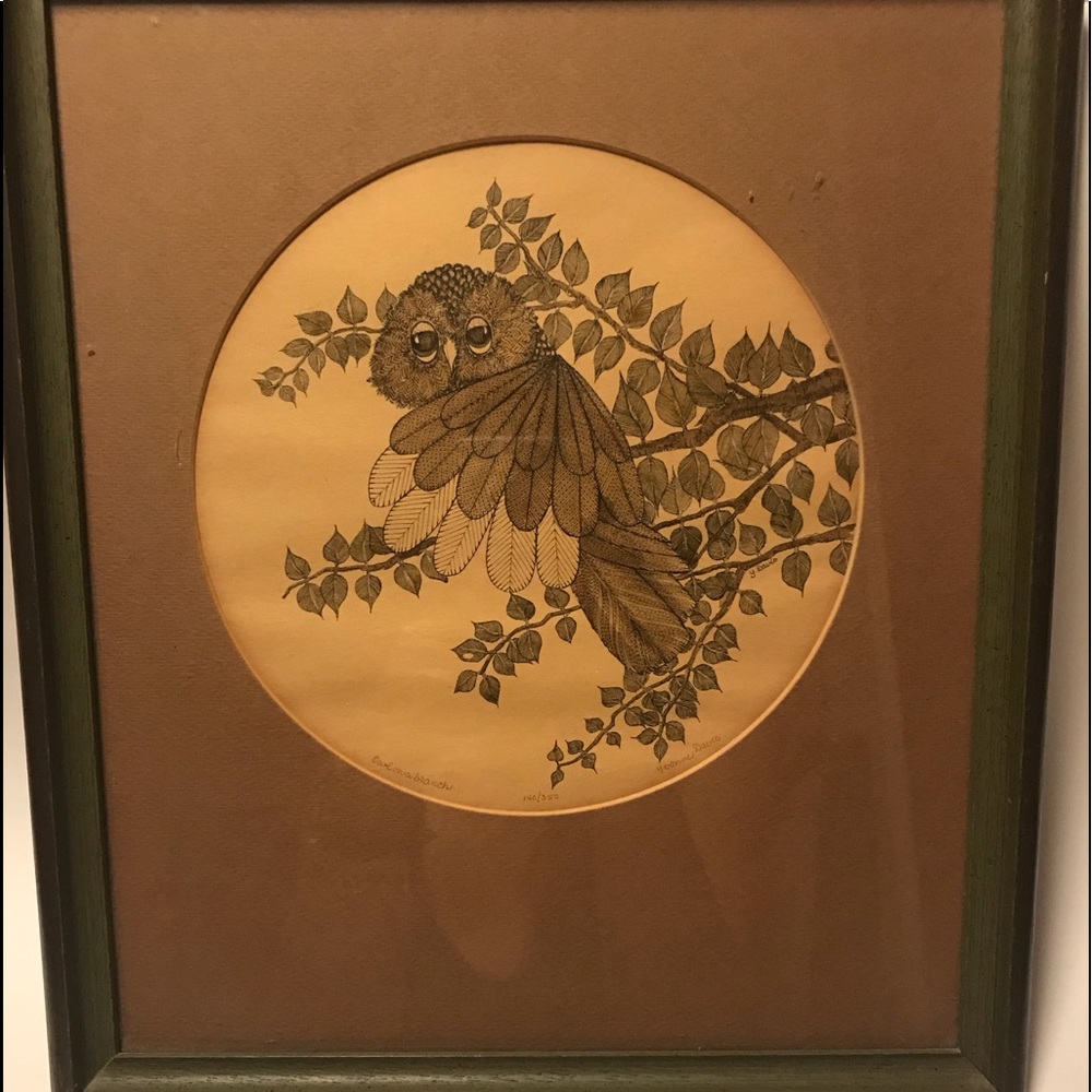 VINTAGE 1977-YVONNE DAVIS ‘OWL ON A BRANCH’